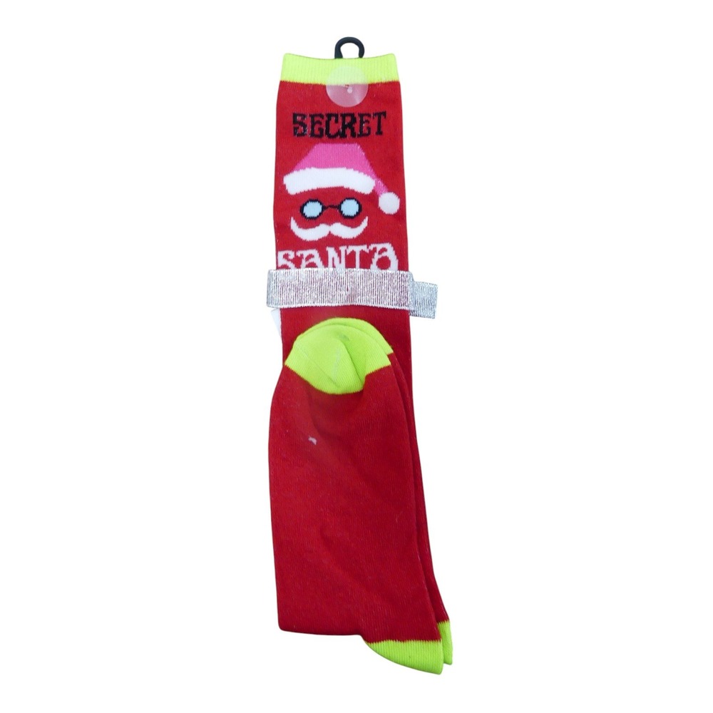 Holiday Time Knee High Socks Womens 4-10 Red New Secret Santa Christmas Graphic - Picture 2 of 2